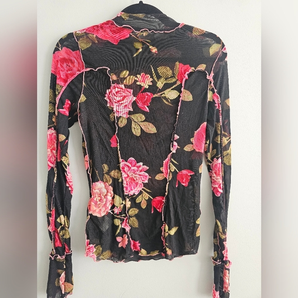Free People Black and Pink Sheer Floral Women's Top | Medium - Picture 3 of 3